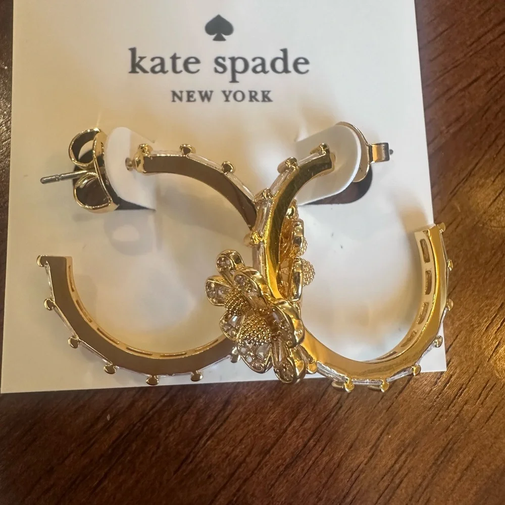 Kate Spade‎ Gold Fleurette Hoop Earrings NEW